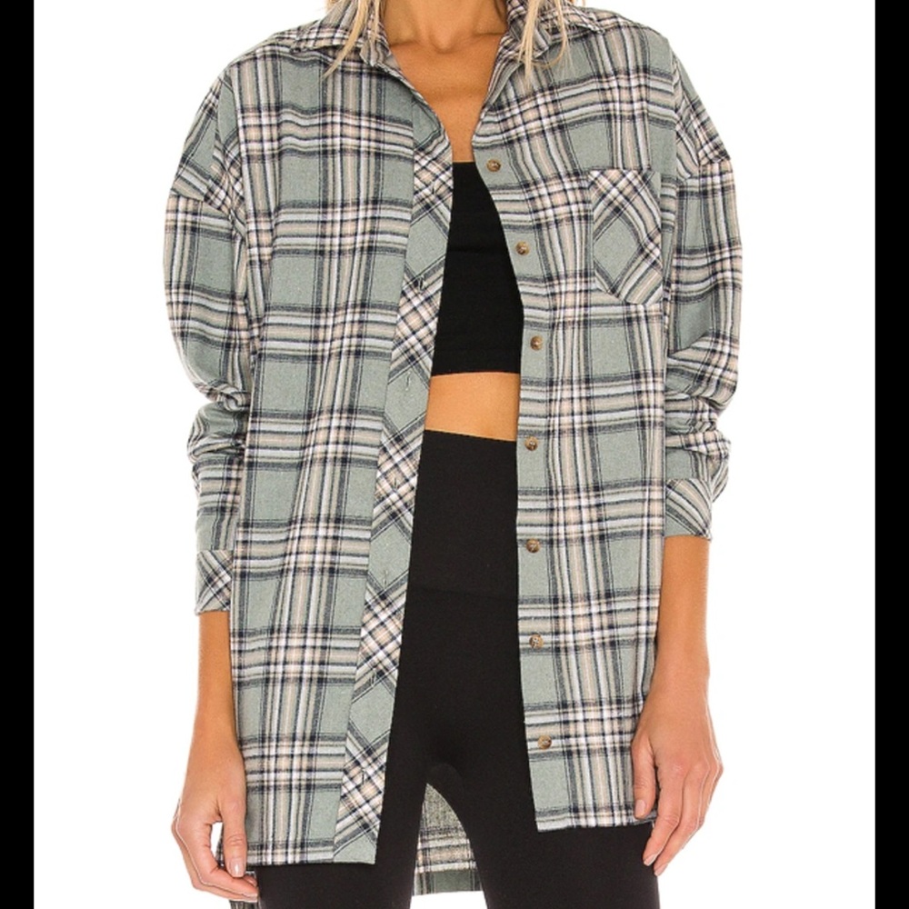 Lovers and Friends Gela Oversized Plaid Flannel Shirt in Sage Green Size Small